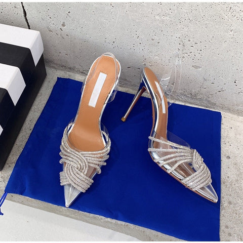 Transparent Rhinestone Slingbacks Thin High Heels SIZE: 37,38,39 CODE: READY1545