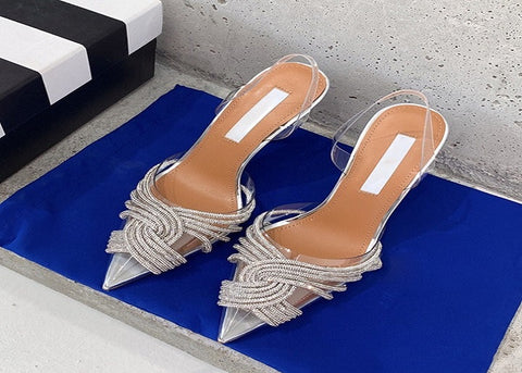 Transparent Rhinestone Slingbacks Thin High Heels SIZE: 37,38,39 CODE: READY1545