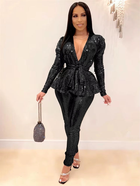 New Long Sleeve Sexy Deep Two Piece Set CODE: READY1547