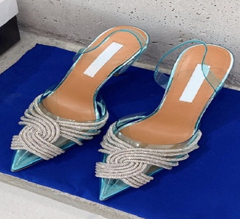 New Transparent Rhinestone Slingbacks Thin High Heels Size: 38 CODE: READY1549