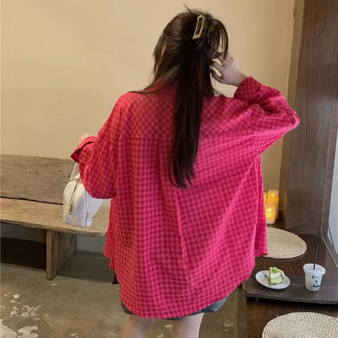 New Sweet Loose Simple Casual Cozy Spring All-match Daily Ulzzang Style Plaid Shirts CODE: READY1576