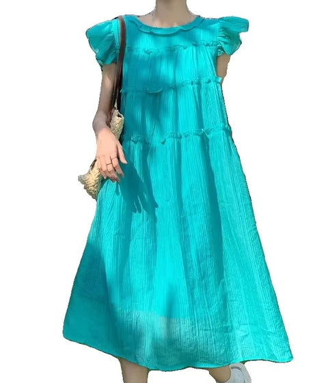Summer Break Fly Sleeve round Neck Loose Waist Maxi Long Dress CODE: READY1577