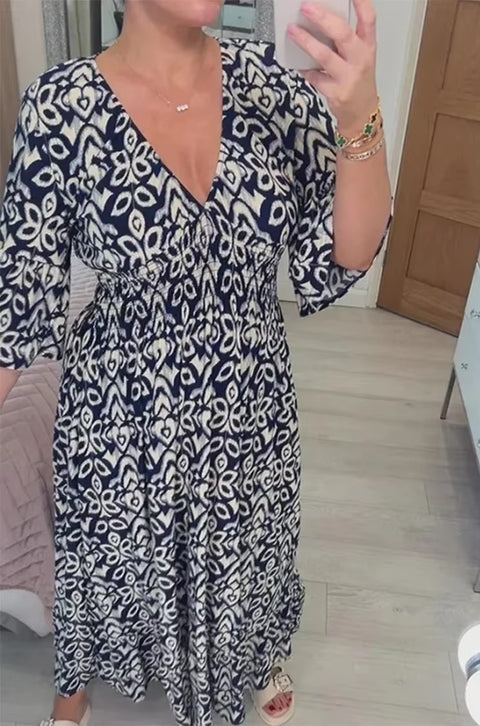 New Hot Fairy V-neck Floral Dress Beach Vacation Loose Long Skirt Dress CODE: READY1584