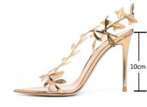 Fashion Leaf Stiletto Pointed Open Toe High Heels SIZE : 39 CODE: READY1608