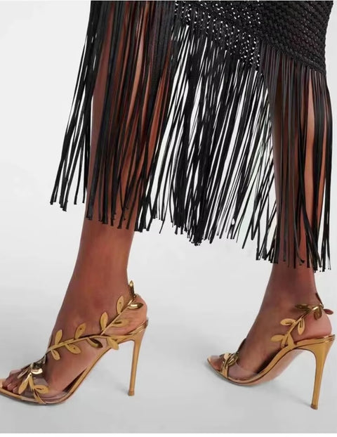 Fashion Leaf Stiletto Pointed Open Toe High Heels SIZE : 39 CODE: READY1608