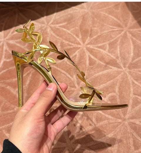 Fashion Leaf Stiletto Pointed Open Toe High Heels SIZE : 39 CODE: READY1608