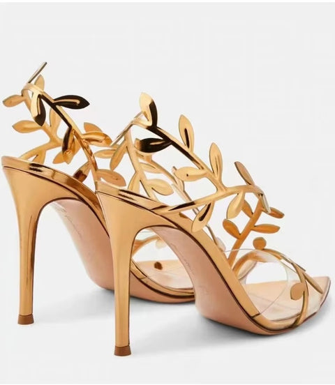 Fashion Leaf Stiletto Pointed Open Toe High Heels SIZE : 39 CODE: READY1608