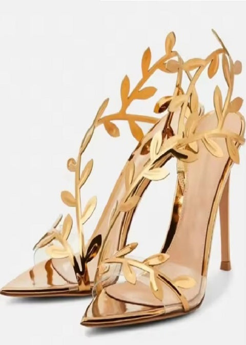 Fashion Leaf Stiletto Pointed Open Toe High Heels SIZE : 39 CODE: READY1608