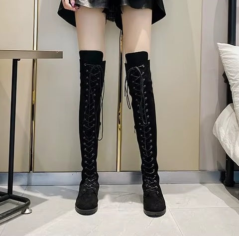New Round head crossed knee side zipper boots SIZE: 39 CODE: READY1616