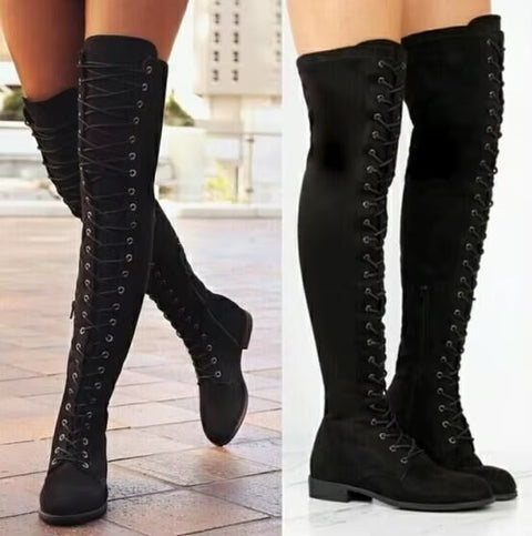 New Round head crossed knee side zipper boots SIZE: 39 CODE: READY1616