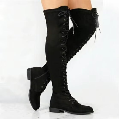New Round head crossed knee side zipper boots SIZE: 39 CODE: READY1616