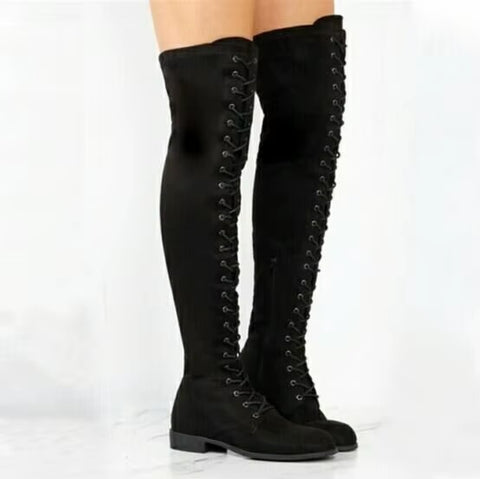 New Round head crossed knee side zipper boots SIZE: 39 CODE: READY1616