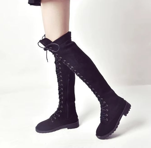 New Round head crossed knee side zipper boots SIZE: 39 CODE: READY1616
