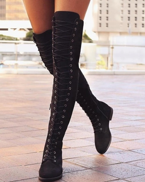 New Round head crossed knee side zipper boots SIZE: 39 CODE: READY1616