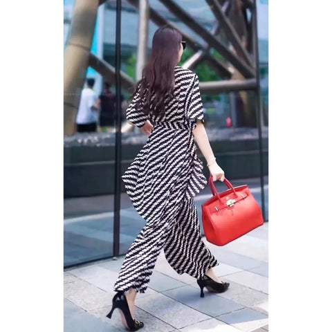 New Loose Plus Stripes Top Casual Unique Wide Leg Pants Two Piece Set CODE: READY1630