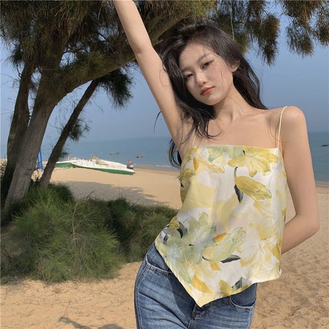 New slim fit spaghetti strap sleeveless floral print Top CODE: READY1637