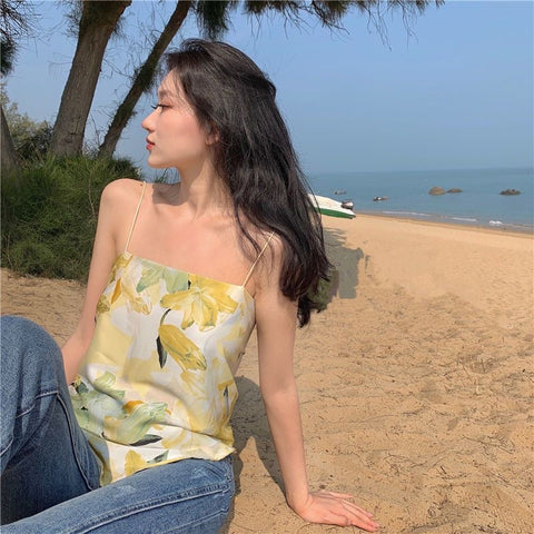 New slim fit spaghetti strap sleeveless floral print Top CODE: READY1637