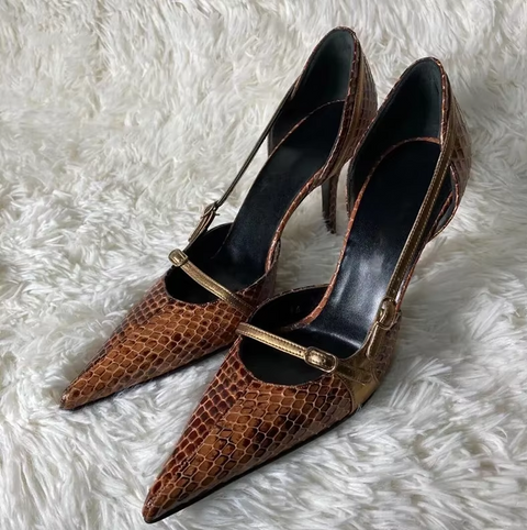 New Pointed Thin Snake Skin Pattern High Heels Sandals SIZE : 38 CODE: READY1647