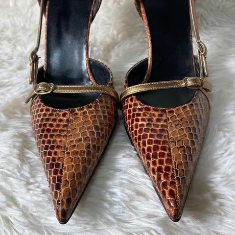 New Design Pointed Thin Snake Skin Pattern High Heels Sandals SIZE: 38 CODE: READY1647