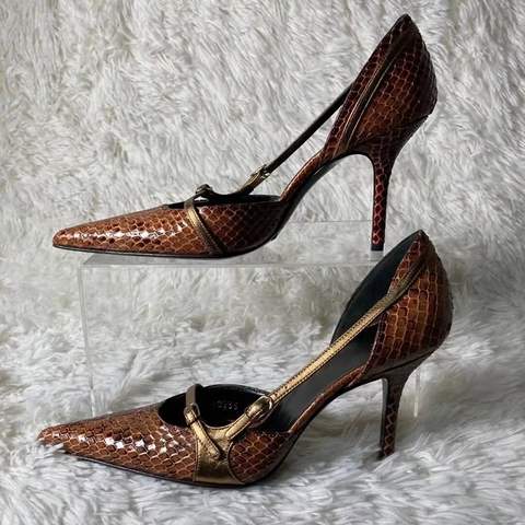 New Pointed Thin Snake Skin Pattern High Heels Sandals SIZE : 38 CODE: READY1647