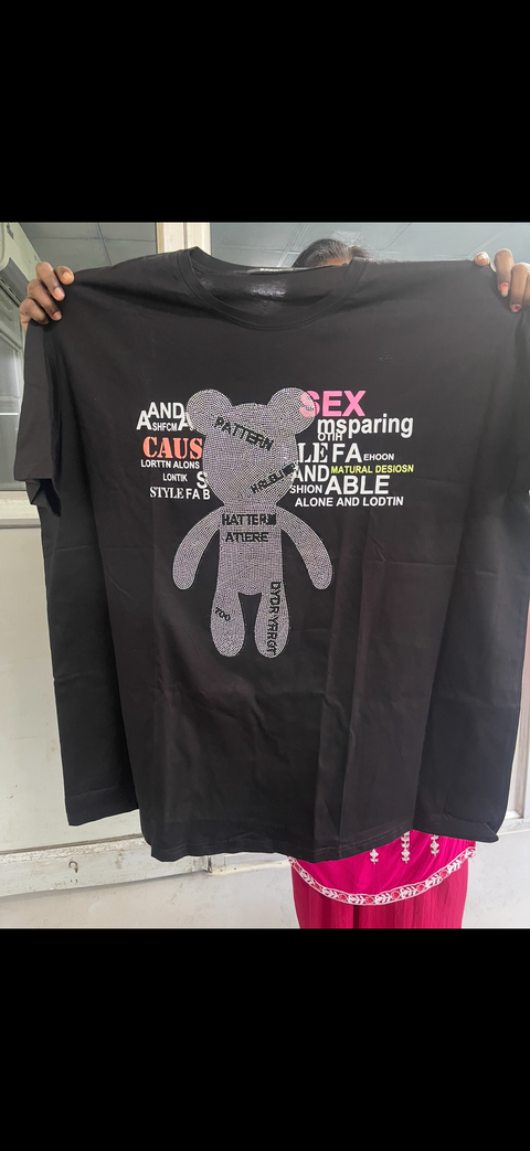 New style plus size mid-length bear letter rhinestone top CODE: READY1654