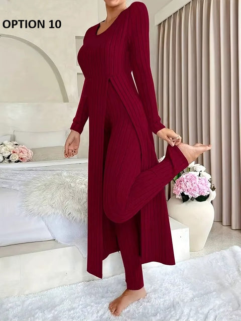 Neck Long Tops+High Waist Slim Pants Two Piece Set CODE: READY1697