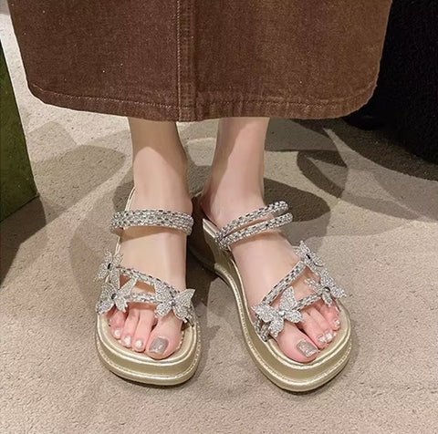New Butterfly Flat Heeled Thick Sole Sandals SIZE: 35 CODE: READY1706