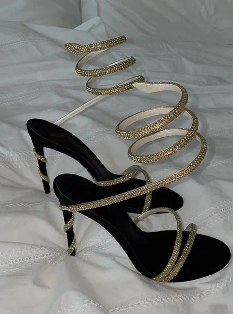 New Fashion Crystal Snake Coiled Rhinestone Stiletto Heels SIZE:37 CODE: READY1710