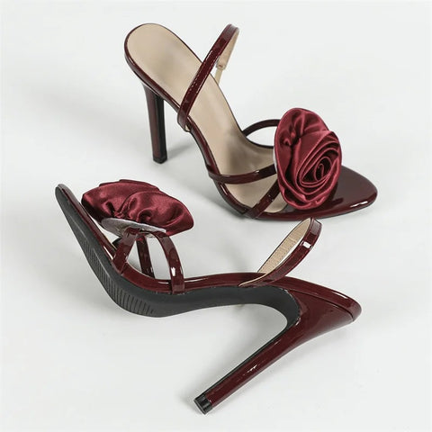 New Fashion Silk Rose Flowers Open Toe Slip On Back Strap Heels SIZE: 41,43 CODE: READY1711