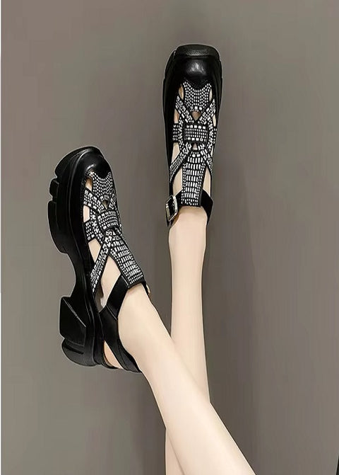 New Fashion Mules Rhinestone Platform Wedge Buckle Shoes SIZE: 37 CODE: READY1716