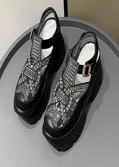 New Fashion Mules Rhinestone Platform Wedge Buckle Shoes SIZE: 37 CODE: READY1716