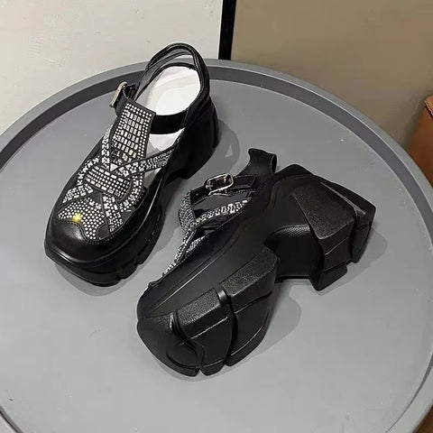 New Fashion Mules Rhinestone Platform Wedge Buckle Shoes SIZE: 37 CODE: READY1716