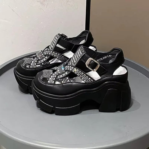 New Fashion Mules Rhinestone Platform Wedge Buckle Shoes SIZE: 35, 37 CODE: READY1716