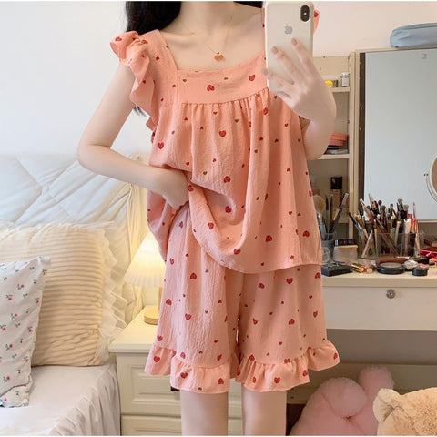 New Tender Popular Sweet Summer Kawaii Soft Ruffles Pajama Sets CODE: READY1728