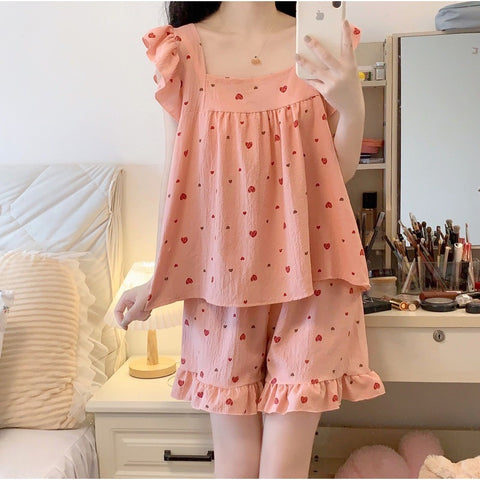 New Tender Popular Sweet Summer Kawaii Soft Ruffles Pajama Sets CODE: READY1728