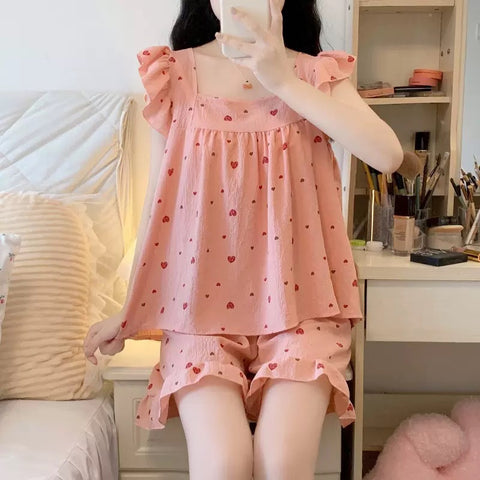 New Tender Popular Sweet Summer Kawaii Soft Ruffles Pajama Sets CODE: READY1728