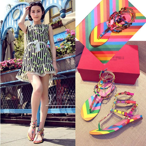 New Fashion Rainbow Studded Strappy Gladiator Sandals SIZE: 41 CODE: READY1733