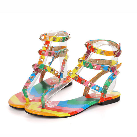 New Fashion Rainbow Studded Strappy Gladiator Sandals SIZE: 41 CODE: READY1733