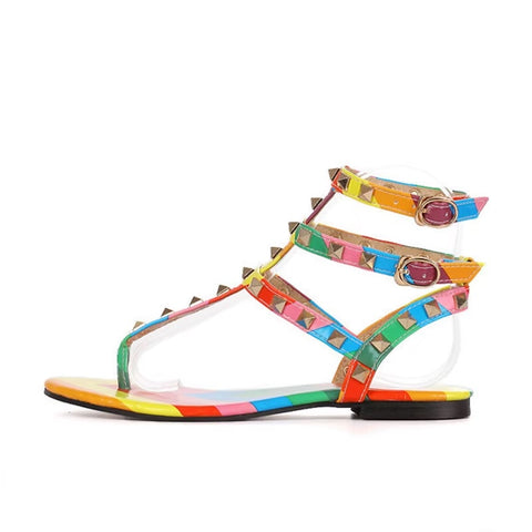 New Fashion Rainbow Studded Strappy Gladiator Sandals SIZE: 41 CODE: READY1733