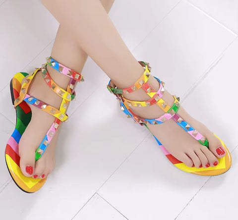 New Fashion Rainbow Studded Strappy Gladiator Sandals SIZE: 41 CODE: READY1733