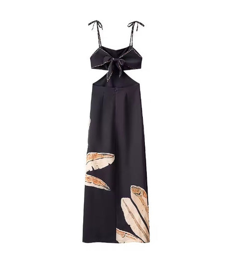 New Exposing Backless Strap Flower Print Sleeveless Long Dress CODE: READY1742