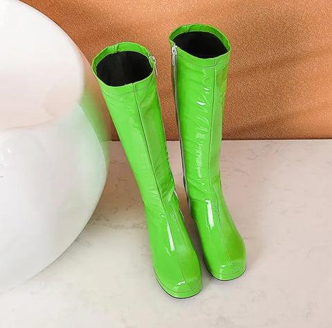 New Patent Chunky Heel Knee Boots SIZE: 39  CODE: READY1750