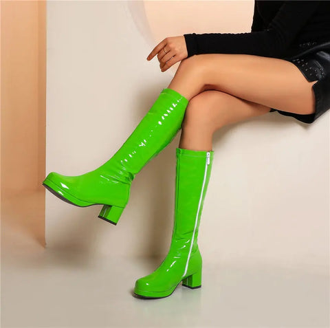 New Patent Chunky Heel Knee Boots SIZE: 39  CODE: READY1750