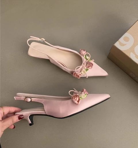 New Flower Designer Slingback Pointed Toe Med Heel Sandals SIZE: 36 CODE: READY1753