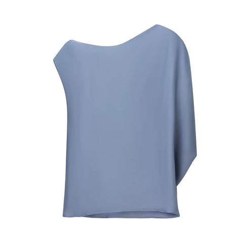 New Satin Blouse, Asymmetrical Pleated, High Street Style Top CODE: READY1758
