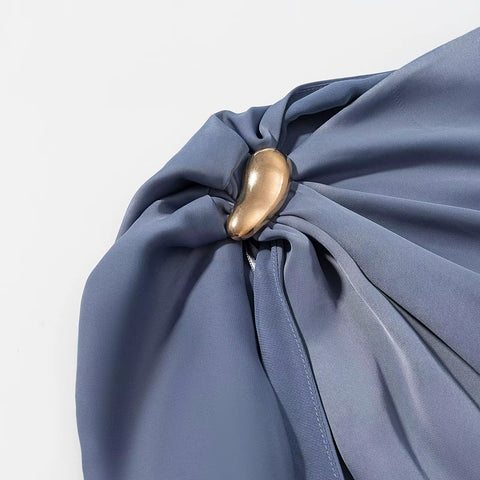 New Satin Blouse, Asymmetrical Pleated, High Street Style Top CODE: READY1758