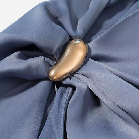 New Satin Blouse, Asymmetrical Pleated, High Street Style Top CODE: READY1758