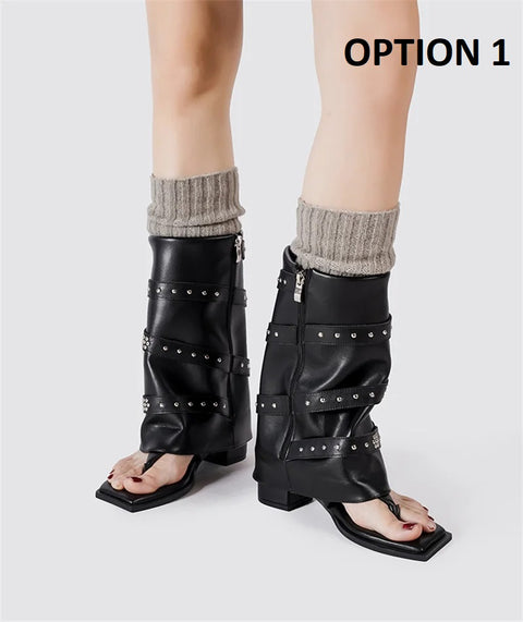 Fashion Square Toe Metal Rivets Buckle Strap Ankel Boots SIZE: 36 CODE: READY1786
