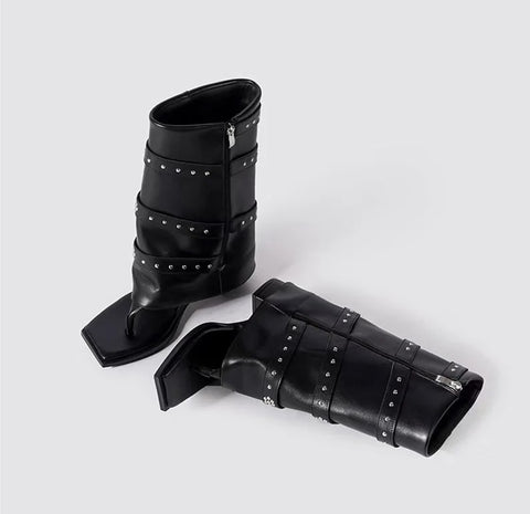 Fashion Square Toe Metal Rivets Buckle Strap Ankel Boots SIZE: 36 CODE: READY1786