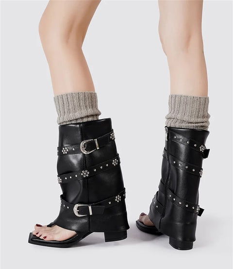 Fashion Square Toe Metal Rivets Buckle Strap Ankel Boots SIZE: 36 CODE: READY1786